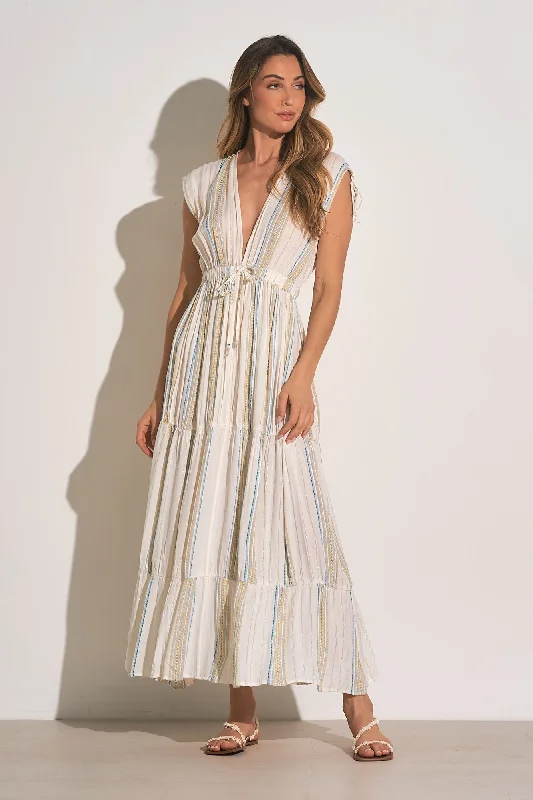 Elan Striped V-Neck Dress in White