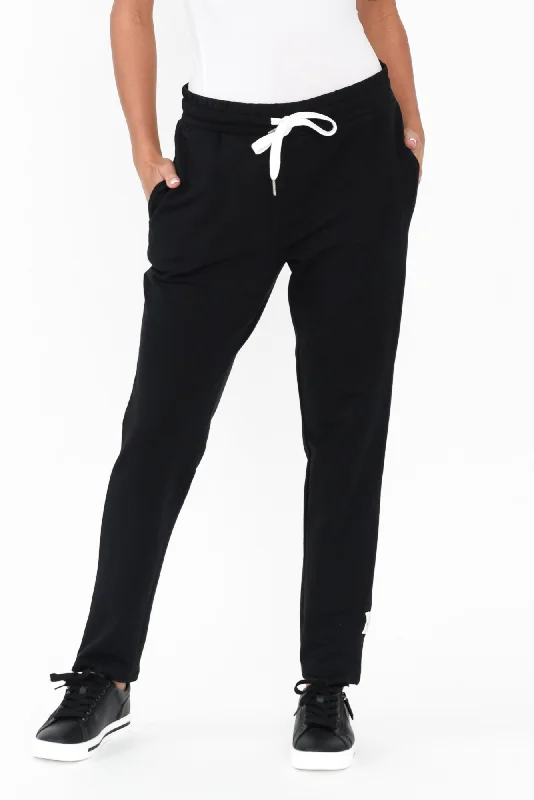 Lobby Black Cotton Relaxed Pants Casual Yoga Pants