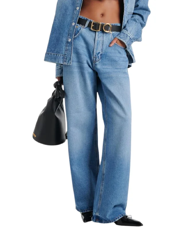 Le De-Nimes Large Denim Pants In Blue/tabac Elegant Trouser Pants