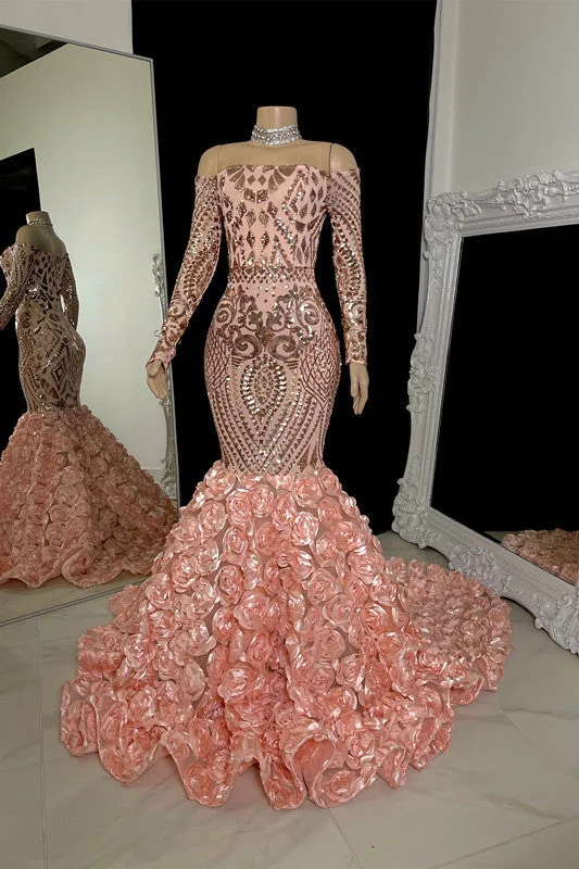 Charming Strapless  Long Sleeves Mermaid Prom Dress With Flowers