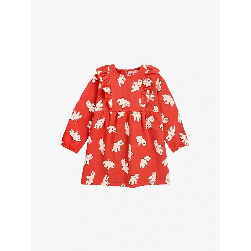 Bobo Choses Baby Freedom Bird All Over Ruffle Dress - Red