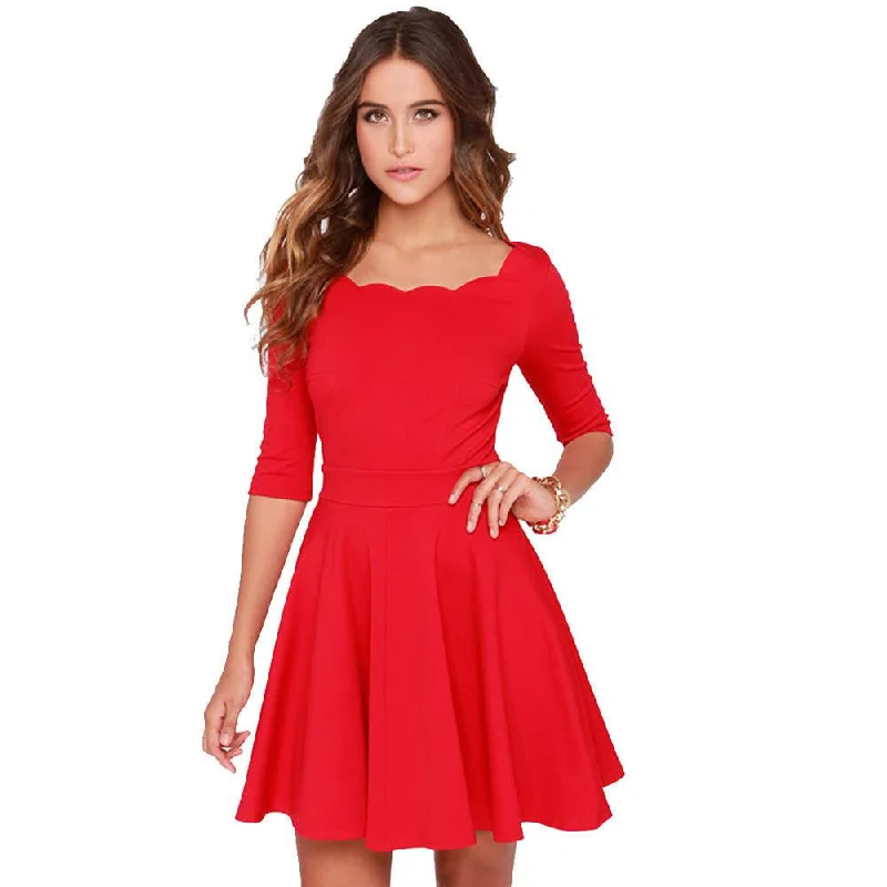 Tengo Women Slim Flared Tunic Corrugated Neckline Red Dress Women Brand Casual Summer Party Dresses for women Year Tunics Luxurious high-end