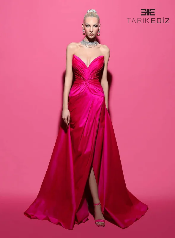 Tarik Ediz 98424 Taffeta Fabric V-Neck Neckline Fitted Long Dress