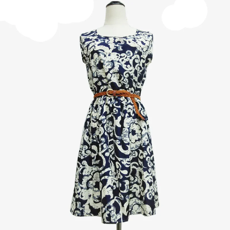 Casual Fashion plus size Work women's party dress + belt Flower prints dresses nz18 Off-the-shoulder Bohemian Festive