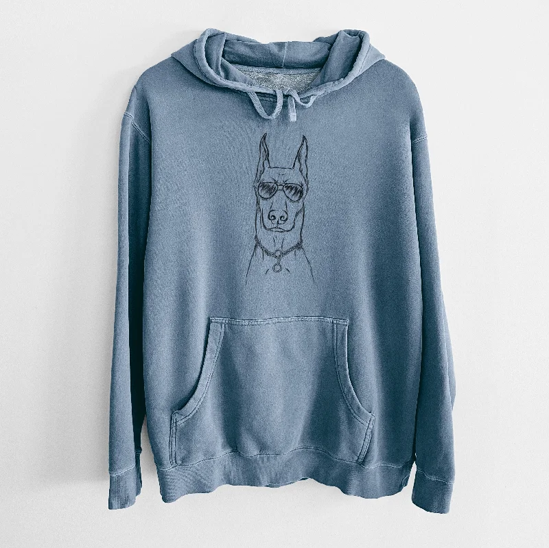 Aviator Ace the Doberman Pinscher - Unisex Pigment Dyed Hoodie Hoodie with Mock Neck Collared Structured
