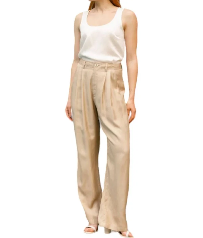 Stride Wide Leg Pants In Tan Comfortable Denim Trousers
