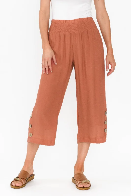 Lettie Rust Button Pants Chic Capri Pants