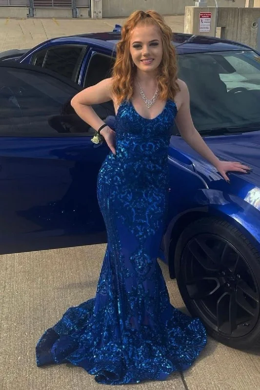 Suzhoufashion Designer Spaghetti Straps Lace Sleeveless Prom Dress Long Mermaid