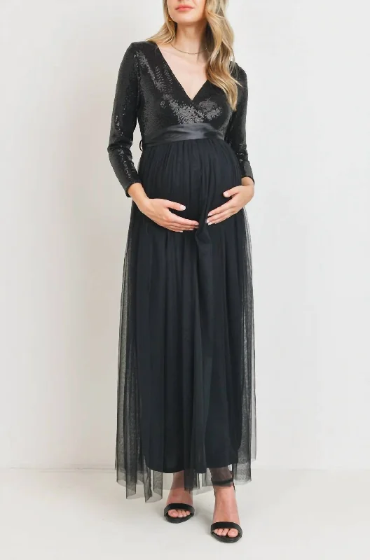 Sequin Maternity Party Dress In Black Tunics Stylish elegant