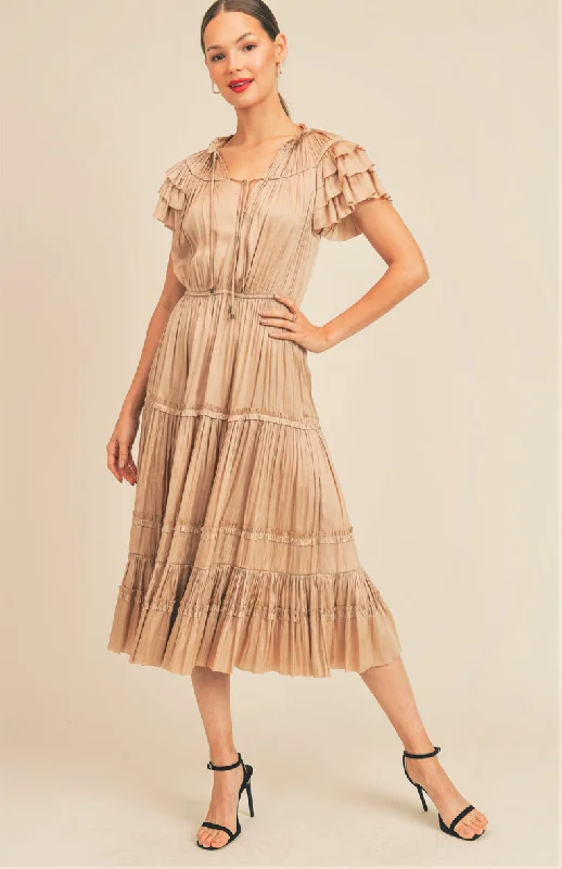 Reset by Jane "Kianna Long Short Sleeve Ruffle Dress" in Gold