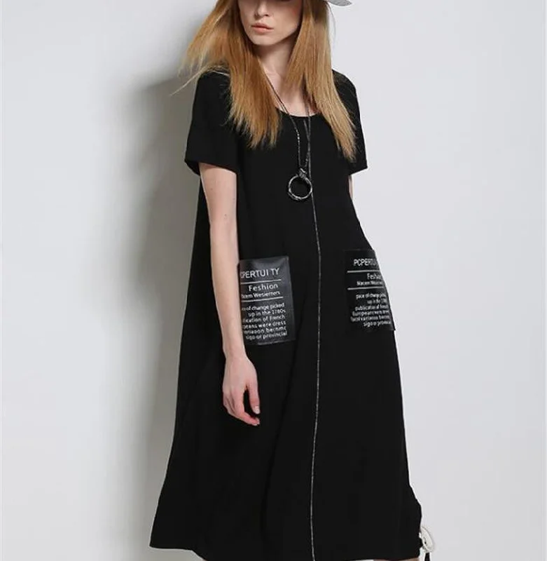 Summer dress Vintage Elegant European women's black loose round neck short sleeve dressTunic Wear To Work Party Dress Plus size Off-the-shoulder Bohemian Festive Summer dress Vintage Elegant European women's black loose round neck short sleeve dressTunic Wear To Work Party Dress Plus size Off-the-shoulder Bohemian Festive