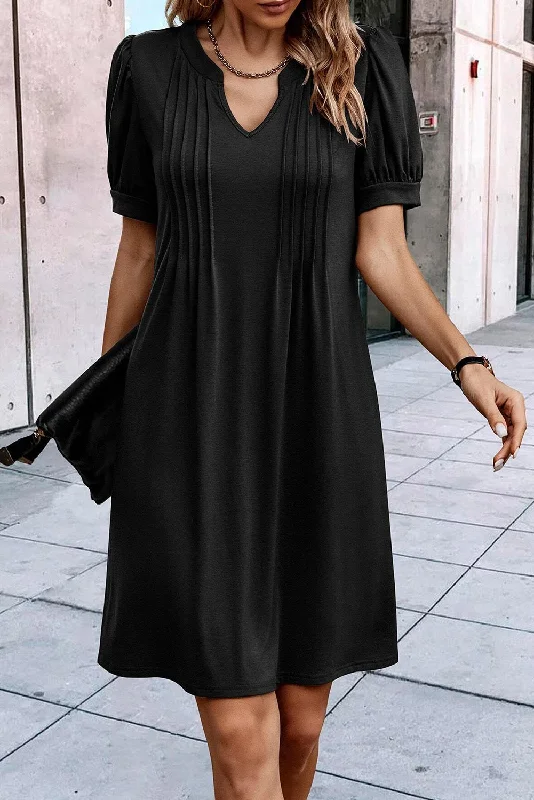 Black Pleated Puff Sleeve Dress Tunics Essential wardrobe