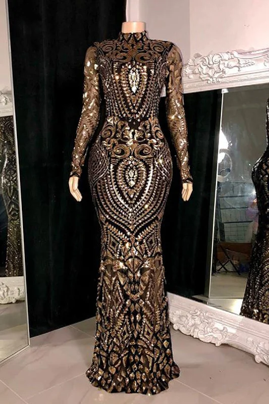 Suzhoufashion Beautiful High Neck Lace Long Sleeves Prom Dress Long Mermaid