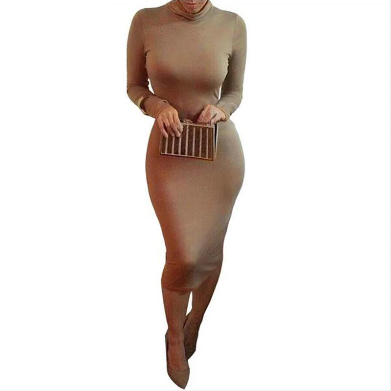 Long party dresses Autumn dresses High collar bandage Bottoming Women Dress Casual Dress Boatneck Modish Everyday