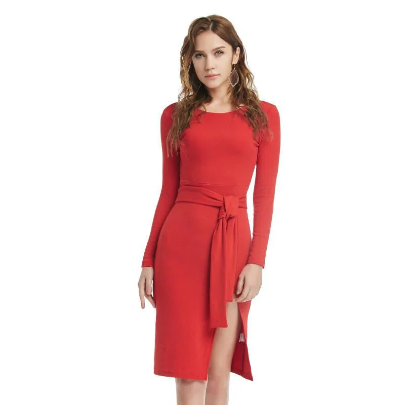 Women Dress Ladies Vintage Dress High Waist Party Dresses Red Women Knee-Length Dress M15483 Tunics Fashionable trendy