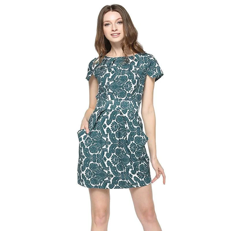 Women Dresses Retro Vintage Party Dress Large Size Vestido Short Sleeve O-Neck Zipper Elegant Dress Plus Size ED46 Square Neckline Feminine
