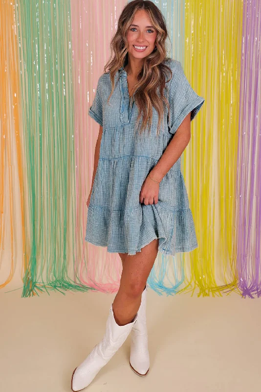 Mineral Wash Crinkle Tiered Dress Tunics Satin smooth