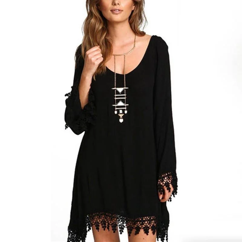 Women Lace Tassels Beach Dress Casual Loose Solid Short Mini Party Dress Plus Size Bodycon Fitted Nightout Women Lace Tassels Beach Dress Casual Loose Solid Short Mini Party Dress Plus Size Bodycon Fitted Nightout