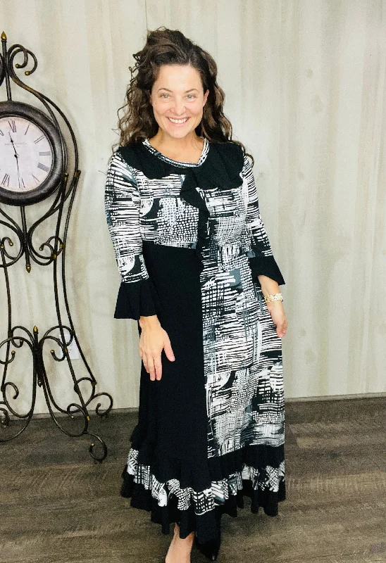 Raquel Black & Abstract Print Dress Tunics Fashionable chic