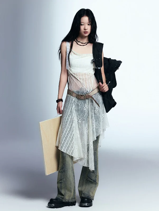Lace Irregular Swing Collar Suspender Dress CES0056