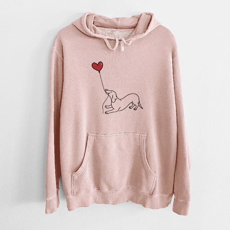 Dachshund Heart String - Unisex Pigment Dyed Hoodie Hoodie with Hem Patch Decorative Personalized