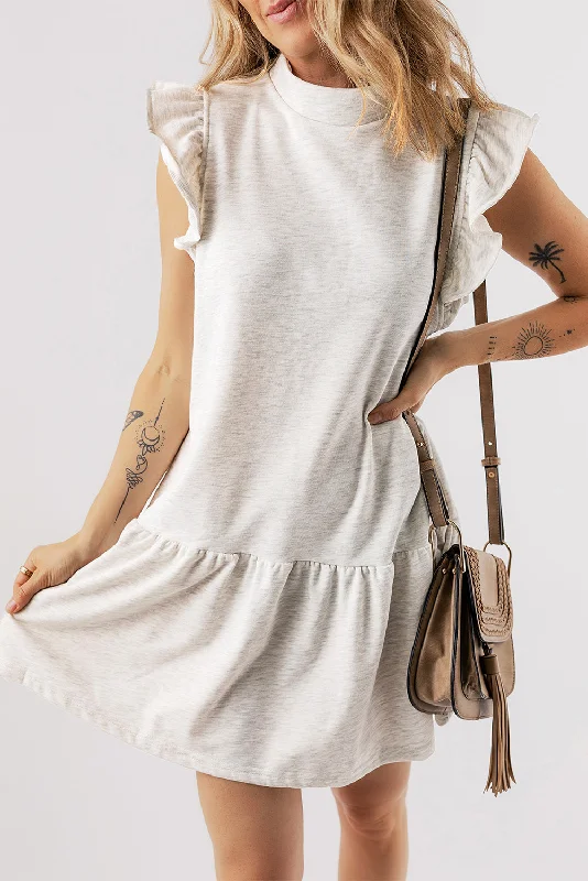 Heather Grey Flutter Sleeve Shift Dress Crew Neckline Sporty