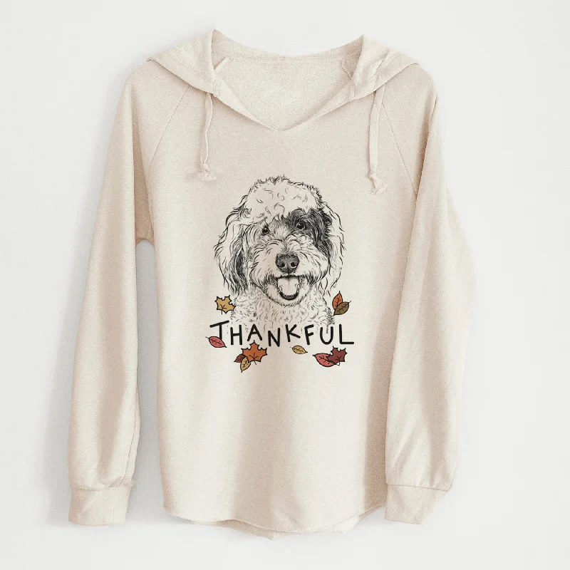 Thankful Sherlock the Sheepadoodle - Cali Wave Hooded Sweatshirt Hoodie with Elastic Waist Stretchable Comfortable