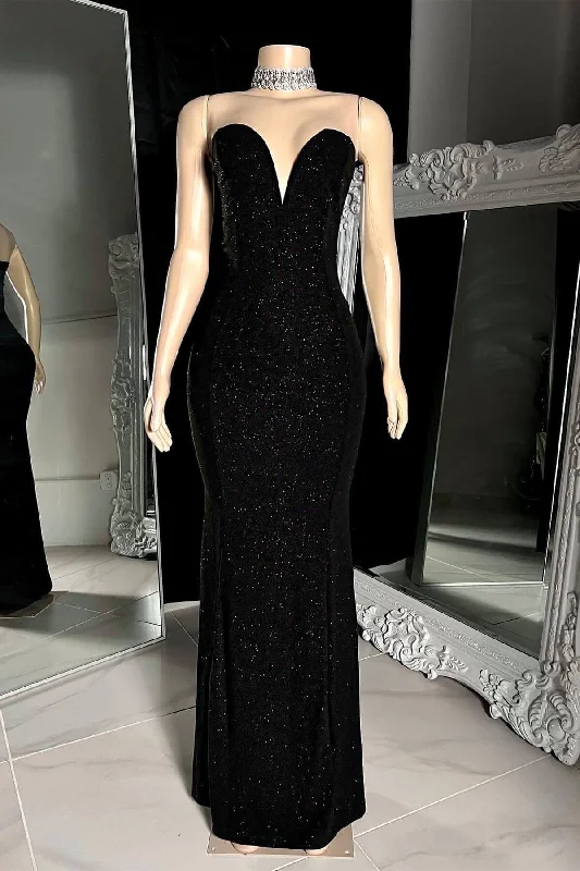 Charming Sleeveless V-neck Black Mermaid Prom Dress WIth Beading