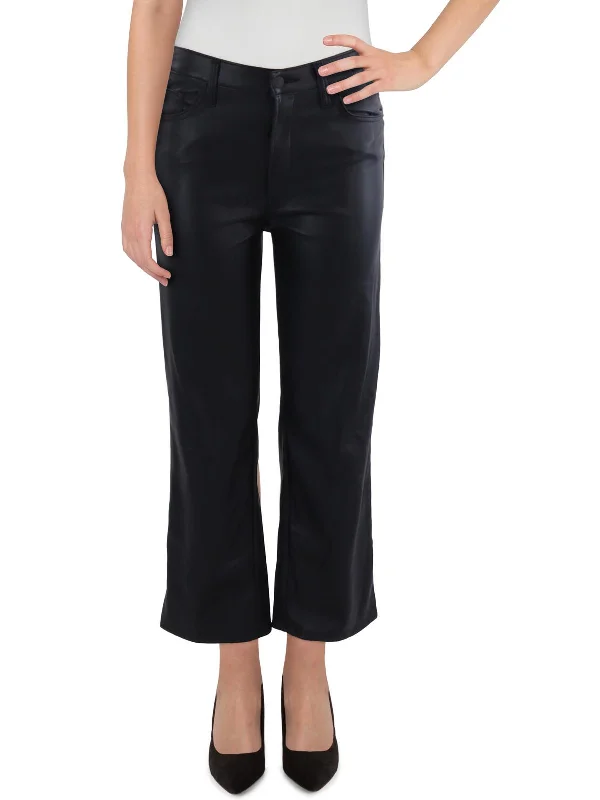 Rambler Womens Faux Leather Mid-Rise Straight Leg Pants Trendy Work Pants
