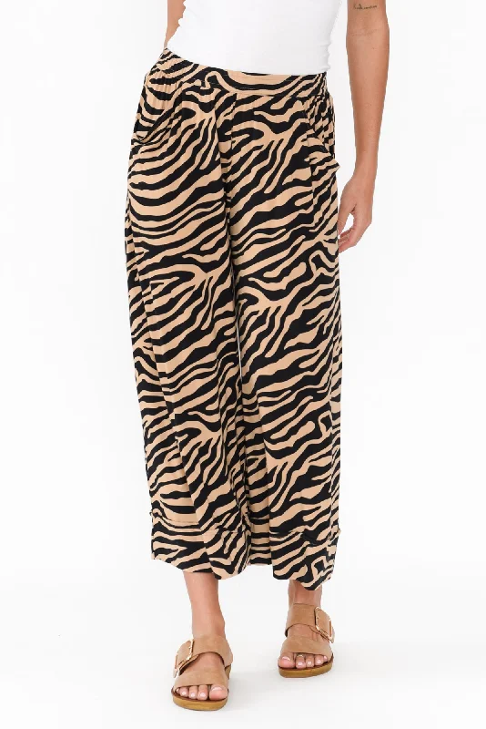 Lena Tan Zebra Micro Modal Resort Pants Trendy Velvet Pants