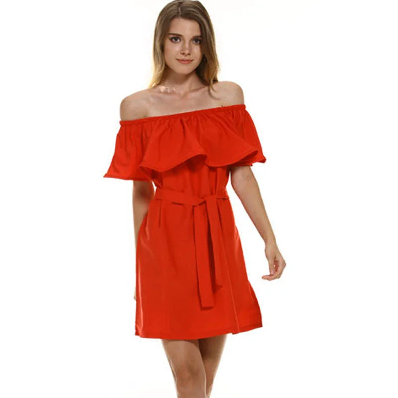 Fashion Brand Summer Dress Women Off Shoulder Dress Sleeveless Ruffles Cross Straps Dresses Candy Color Party Dresses Tunics Essential wardrobe
