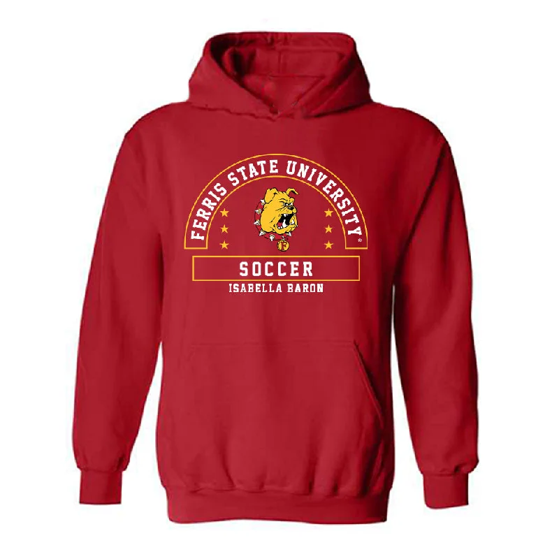 Ferris State - NCAA Women's Soccer : Isabella Baron - Classic Fashion Shersey Hooded Sweatshirt Hoodie with Stripes Bold Sporty