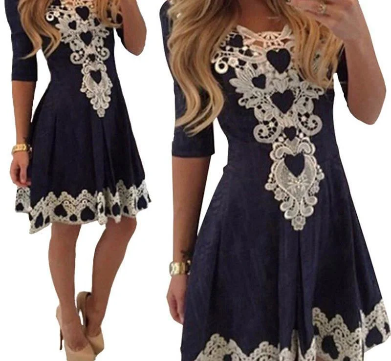 Womens Evening Party Dresses V Collar Half Sleeve Casual Woman Lace Dress Tunics Business professional