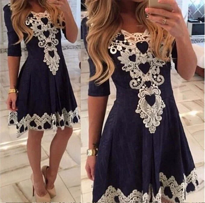 Womens Evening Party Dresses V Collar Half Sleeve Night Club Woman Lace Dress vestidos femininos Shift Classic Vintage