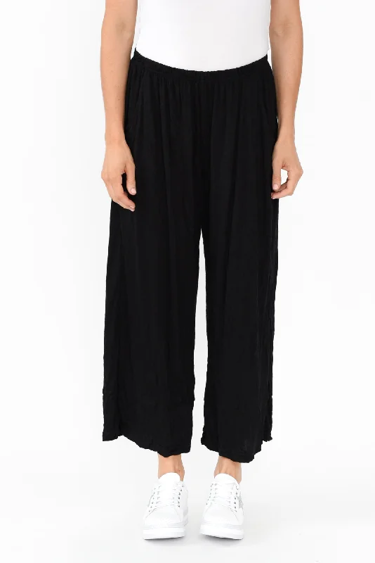 Lira Black Crinkle Cotton Wide Leg Pants Stylish Harem Pants