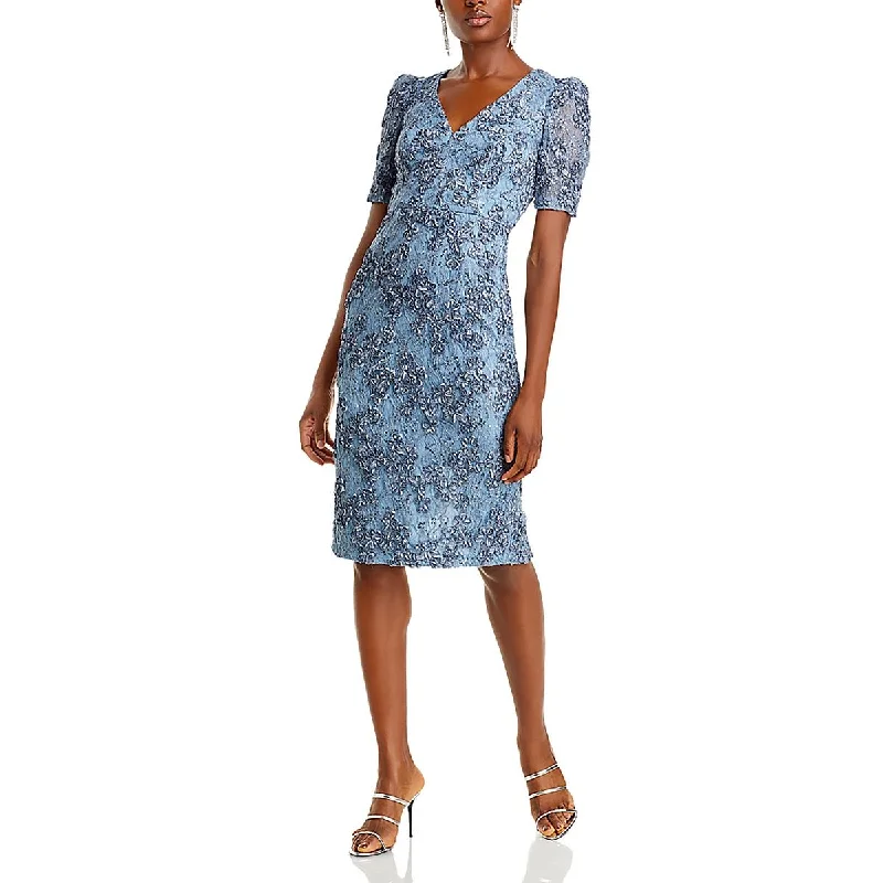 Womens Midi Sequined Cocktail And Party Dress Boat Neckline Classic