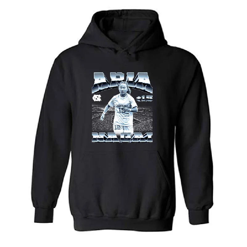 UNC - NCAA Women's Soccer : Aria Nagai - Player Collage Hooded Sweatshirt Hoodie with Distressed Vintage Worn