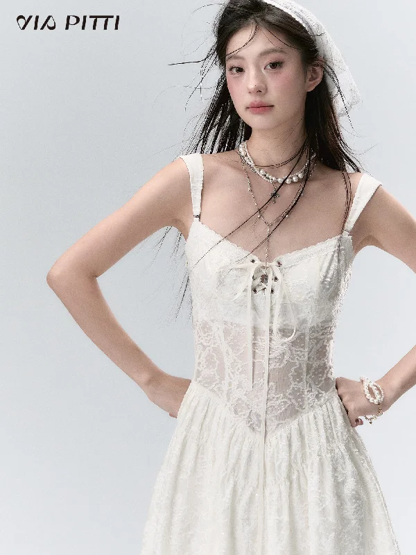 Sequined Lace Design Waist See-through Girly Dress VIA0085