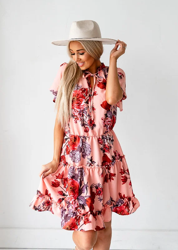 Floral Ruffle Tiered Dress Turtleneck Warm Winter