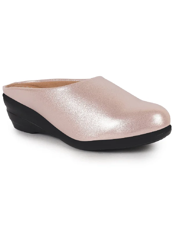 Women Pink Shimmery Platform Wedge Heel Back Open Slip On Shoes for Party|Formal Dress Ballerina|Lightweight All Day Formal Shoes Tunics Party sparkling