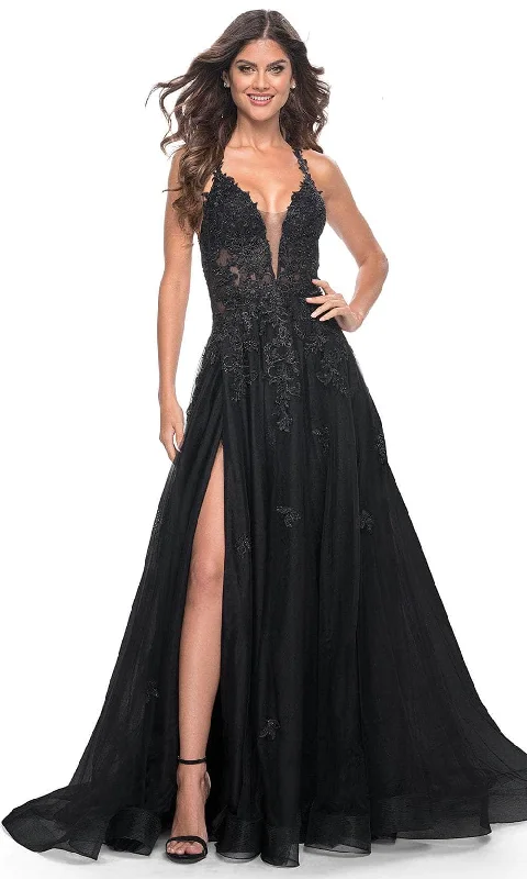 La Femme 32022 - Lace Appliqued A-Line Prom Dress Tunics Chic elegant