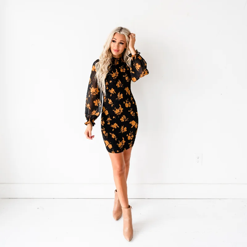 Puff Sleeve Dress - Black Tunics Winter warm