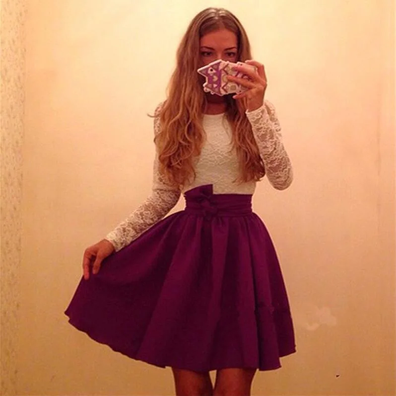 Womens Autumn Lace Party Dresses Fall Purple&skyblue Vintage Long Sleeve Casual Dress Plus Size Tunics Stylish elegant