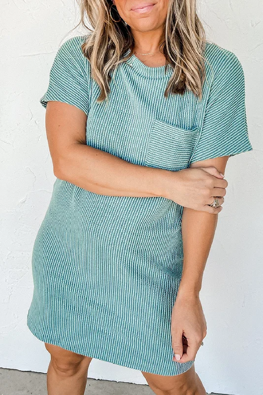 Blue Ribbed Knit Dress Tunics Bestseller popular