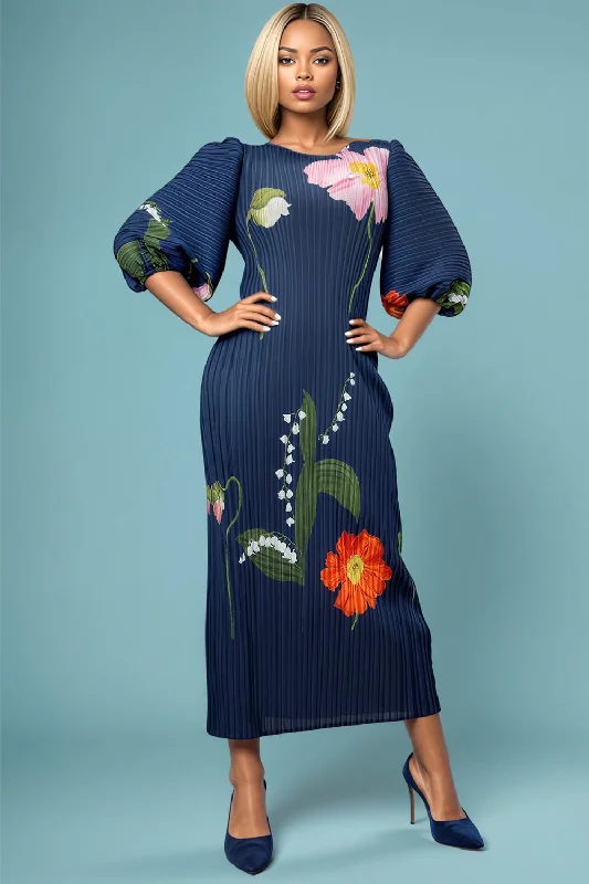 N2473 CRINKLED FLORAL DRESS Tunics Luxurious high-end