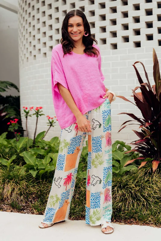 Orina White Jungle Wide Leg Pants Stylish Slim Trousers