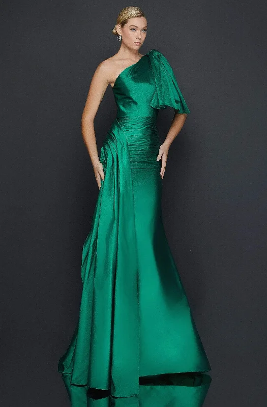 Terani Couture 2011E2044 - Ruched Asymmetric Evening Dress Crew Neckline Sporty