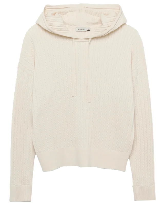 Ivory Cable Hoodie Hoodie with Embroidery Detailed Premium