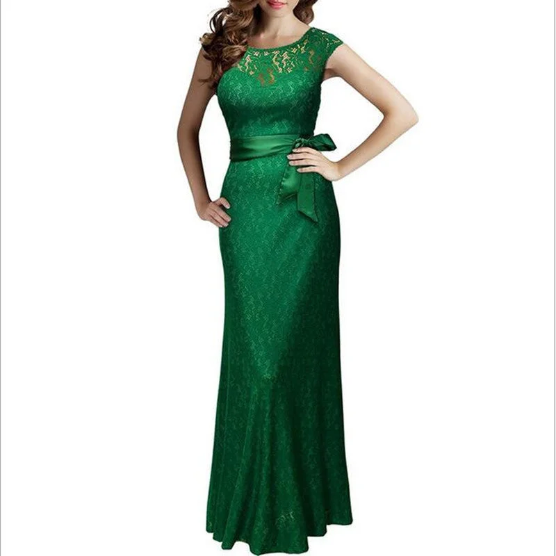 Lace Pinup Mermaid Maxi Dress Summer Women Belted Backless Sleeveless Long Party Dresses Plus Size Vestido De Renda Tunics Occasion special