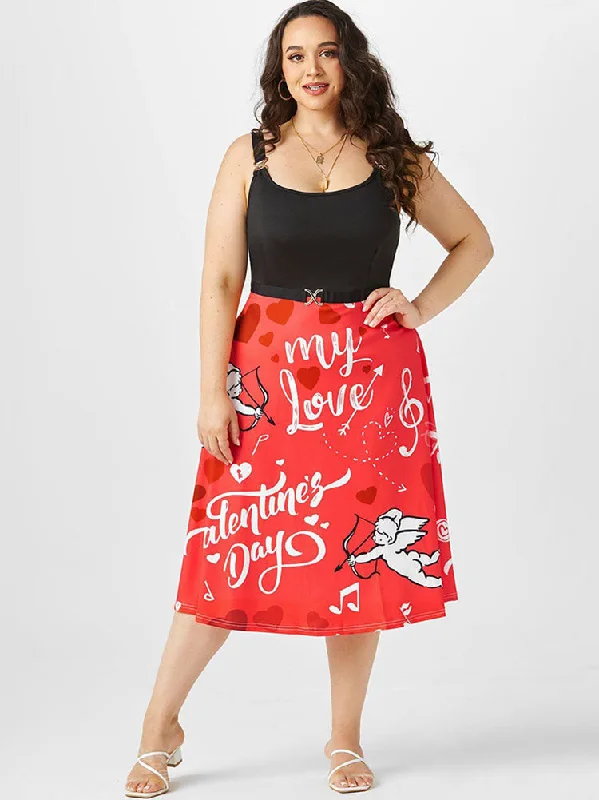 Plus Size Valentine Heart Angel Graphic Midi Backless Dress Tunics Business professional